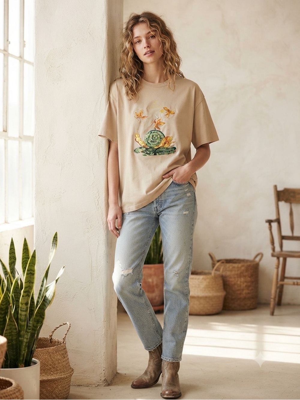 Threesun Home Embellished Snail Graphic Tee - Size L